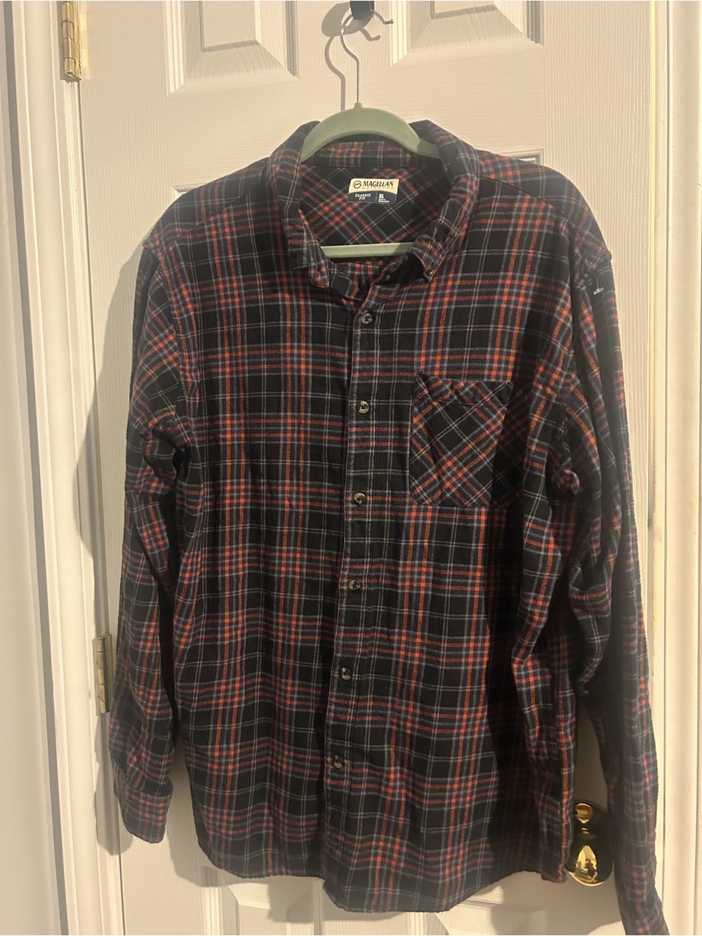 Magellan Outdoors Black and Red Plaid Button-Up Flannel Shirt